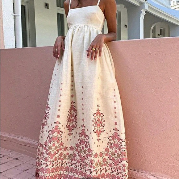 Commense Dresses & Skirts - Commense Cream with Pink Floral Accents Elegant Dress